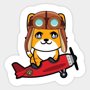 Cute orange cat is in a vintage airplane Sticker